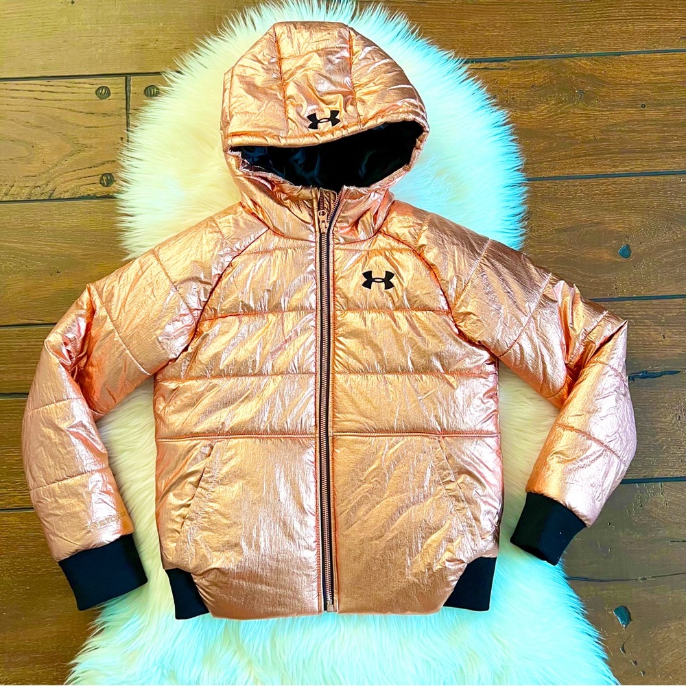 Like New Under Armour Rose Gold Metallic Puffer Jacket